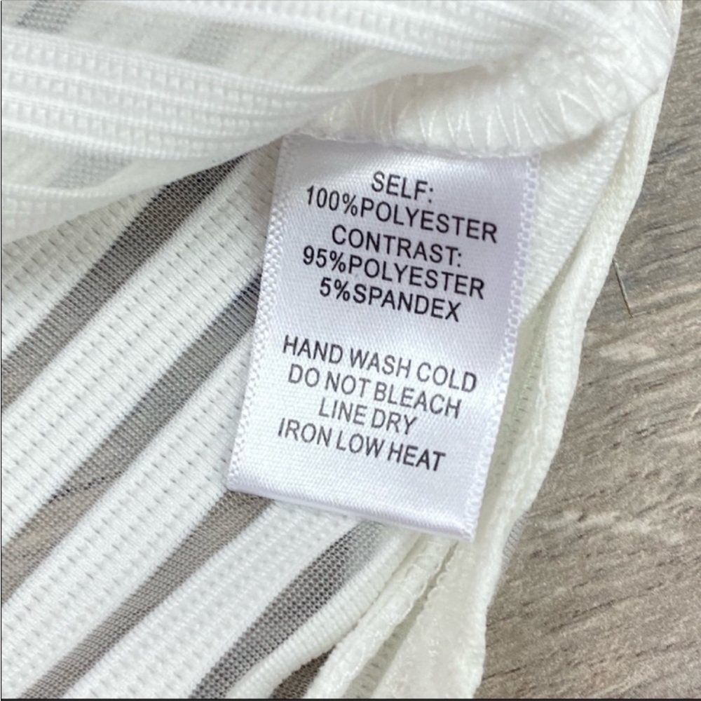 Lulus Sheer & Stripes Illusion Sleeveless Bodysuit Monochrome White Small - Picture 6 of 8